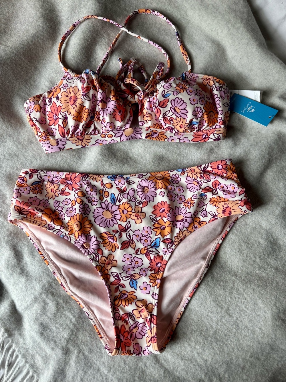 CUPSHE floral bikini set medium high waist retro bandeau top
